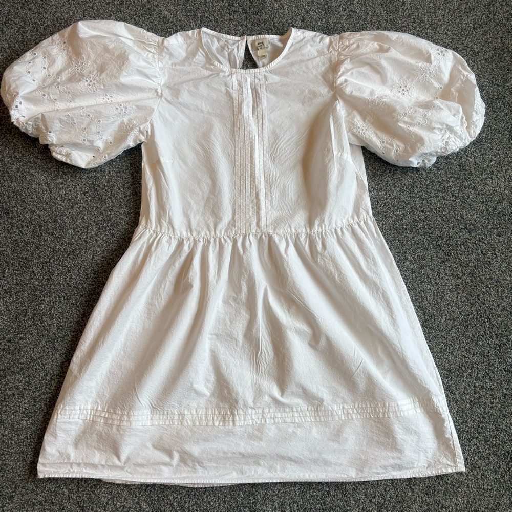 River Island White Puff Sleeve Modest Mini Dress Pref Rush Sorority Dress size 8 - Picture 2 of 10